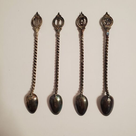 Antique 4 Pc Nickel Silver Coffee Spoon Twist Handle Numbered C.R. Carlstrom - Picture 6 of 14